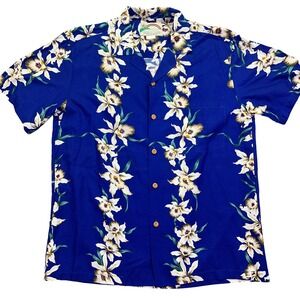 Blue and White Casual Button Down Shirt with Floral Design